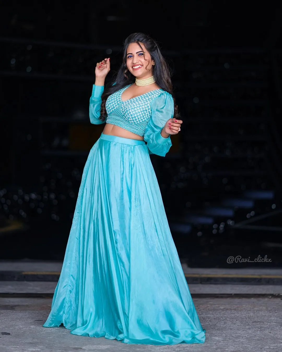 TELUGU TV ACTRESS SRAVANTHI CHOKARAPU STILLS IN BLUE LEHENGA CHOLI 3